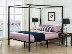 Zinus Patricia Metal Framed Canopy Four Poster Platform Bed Frame / Strong Steel Mattress Suppor ...