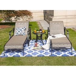 LOKATSE HOME Outdoor Patio Adjustable Metal Chaise Lounge Chair Recliner Set of 2 with 1 Glass T ...