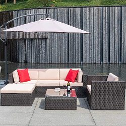 Flamaker 6 Pieces Patio Furniture Set Wicker Sectional Furniture Outdoor Sectional Sofa All-Weat ...