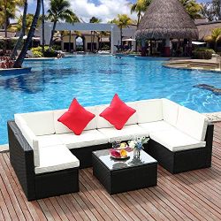 M&W 7 Pieces Patio Sofa Set, PE Wicker Rattan Outdoor Sectional Funiture, 6 Cushioned Chairs ...