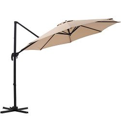 SUPERJARE 10 Ft Offset Hanging Umbrella, Crank Lift & 5 Lock Positions, 360° Rotation, Outdo ...