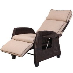 Grand Patio Indoor & Outdoor Recliner with All-Weather Wicker, Beige Cushion and Integrated  ...