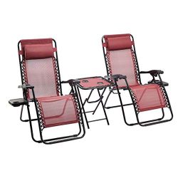 AmazonBasics Zero Gravity Chair with Side Table, Set of 2, Red