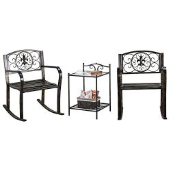 Yaheetech 3-Piece Metal Outdoor Front Porch Rocking Chairs Bistro Sets Patio/Swimming Pool Rocke ...
