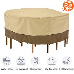 kdgarden Outdoor Round Patio Table and 6 Chairs Set Cover, Heavy Duty Waterproof 600D Large Furn ...