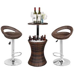 ZENSTYLE Rattan Style Height Adjustable Cool Bar Outdoor Patio Table with Ice Bucket + Swivel Ba ...