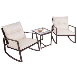 Walsunny 3 Pieces Patio Set Outdoor Wicker Patio Furniture Sets Modern Rocking Bistro Set Rattan ...