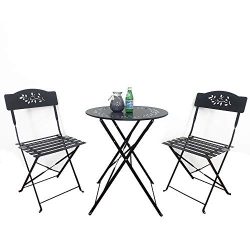 SUNSITT 3 Piece Patio Bistro Set Folding Outdoor Furniture Set Patio Table and Chairs Steel Fram ...