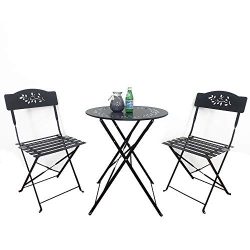 SUNSITT 3 Piece Patio Bistro Set Folding Outdoor Furniture Set Patio Table and Chairs Steel Fram ...