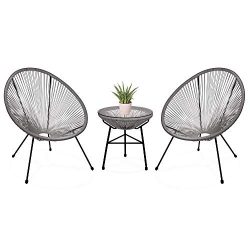 Best Choice Products 3-Piece Outdoor Acapulco Woven Rope Patio Conversation Bistro Set with Glas ...