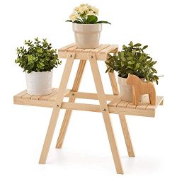 EZOWare Plant Rack, Wood Stepping Style Flower Succulents Leaves Pot 3 Shelves Stand for Indoor  ...