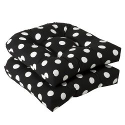 Pillow Perfect Indoor/Outdoor Black/White Polka Dot Wicker Seat Cushions, 2-Pack