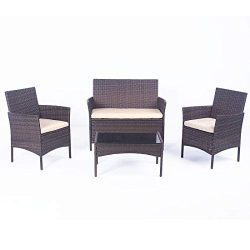 United Flame Sofa sets 4 Pieces Outdoor Patio Furniture Sets Rattan Chair Wicker Set Backyard Po ...