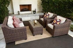 Quality Outdoor Living 65-5173833A Freeport All-Weather Wicker 4 Piece Deep Seating Set, Brown T ...