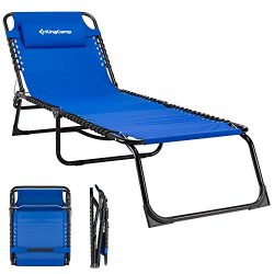 KingCamp Patio Lounge Chair Chaise Bed Folding Camping Cot 3 Adjustable Reclining Positions with ...