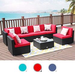 LUCKWIND Patio Conversation Sectional Sofa Chair – 7-Piece Set All-Weather Black Checkered ...