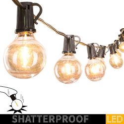 50Foot LED G40 Outdoor Patio String Lights with 50 Shatterproof LED Clear Globe Bulbs, Warm Whit ...