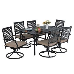 MF STUDIO 7-Piece Metal Outdoor Patio Dining Bistro Set with 6 Swivel Armrest Chairs and Steel F ...