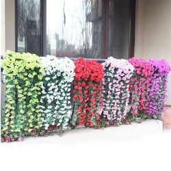 Hanging Flowers Plants,Artificial Violet Flower Wall Wisteria Basket Hanging Garland Vine Flower ...