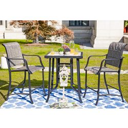 LOKATSE HOME Bar Stools and Table Height Bistro Set Outdoor Furniture, Gray