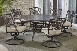 Hanover TRADDN7PCSWRD6 7-Piece Tan Six Swivel Rockers Traditions Dining Set with 60″ Round ...