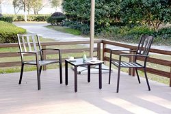 EMERIT 3 Piece Outdoor Bistro Sets Metal Modern Patio Furniture, Black