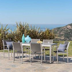 GDF Studio 300363 Coral Bay Outdoor 7Pc Grey Aluminum Dining Set w/Glass Table Top