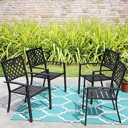 MF Studio Black Metal Patio Stacking Chairs Wave Back Indoor Outdoor Dining Set Wrought Iron Cha ...