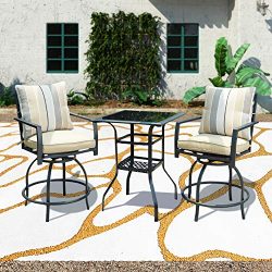 Patio Festival 3 Pcs Outdoor Height Bistro Chairs Set Patio Swivel Bar Stools with 2 Yard Armres ...