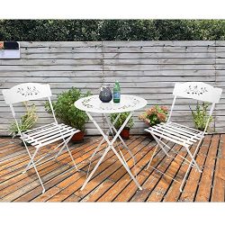 SUNSITT 3 Piece Patio Bistro Set Folding Outdoor Furniture Set Patio Table and Chairs Steel Fram ...