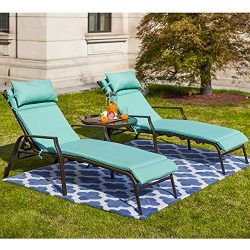 LOKATSE HOME 3 Pieces Outdoor Patio Chaise Lounge Chair Lounger Seating Furniture Set with Cushi ...