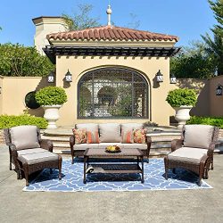 ovios Patio Furniture Sets,6 Pieces Rattan Wicker Sectional Sofa Deep Seating Conversation Set w ...