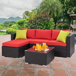 Walsunny Outdoor Rattan Sectional Sofa- Patio Wicker Furniture Set (Red)