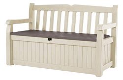 Keter Eden 70 Gal All Weather Outdoor Patio Storage Bench Deck Box , Beige/Brown (Renewed)