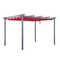 ALEKO Aluminum Outdoor Retractable Canopy Pergola – 13 x 10 Ft – Burgundy Color