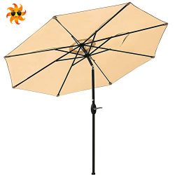 Outdoor Patio Umbrella 9-Feet Aluminum Market Table Umbrella Push Button Tilt Crank (Beige)