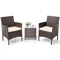 Patiomore 3 Pieces Outdoor Bistro Set Cushioned Furniture Set PE Wicker Patio Chairs with Coffee ...