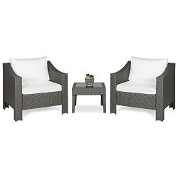 Best Choice Products Set of 2 Outdoor Patio Wicker Club Patio Accent Chairs w/Side Table, Gray