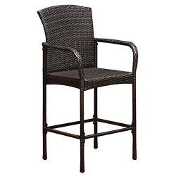 ReunionG Wicker Bar Stool, Outdoor Backyard Patio Furniture Rattan Chair with Armrest Set of 2 B ...