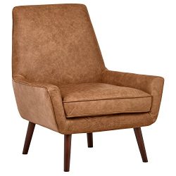 Rivet Leather Low Arm Accent Chair, Cognac – Jamie Mid-Century, 31″ W