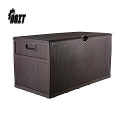 DOIT 120 Gallon Outdoor Patio Deck Box Plastic Wicker Storage Bench Box，Brown