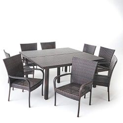 Great Deal Furniture 303925 Fern Outdoor 9 Piece Stacking Multibrown Wicker Square Dining Set,