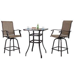 PHI VILLA Patio Bar Set 3 PCS Outdoor Furniture Swivel Chair Set, 2 Bar Stools and 1 Table