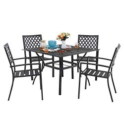 MF 5 Piece Outdoor Patio Metal Dining Sets – 37″ Square Mesh Patio Bistro Table with ...