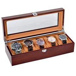 JINDILONG Watch Case for Men 5 Slots Solid Wood Storage Organizer Display Box Large Holder and D ...