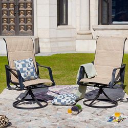 LOKATSE HOME Outdoor Patio Swivel Rocking Chair Set Sling(Set of 2), Beige