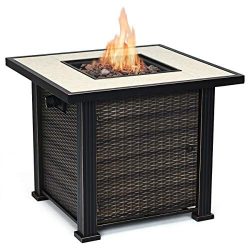 Giantex 30″ Square Propane Gas Fire Pit Table 50,000 BTUs Heater Outdoor Table w/Lava Rock ...