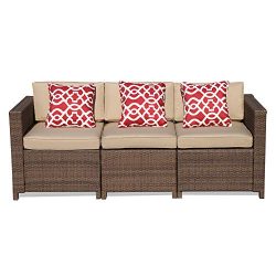 Outdoor Patio Furniture Set, 3-Piece Brown Patio Conversation Set with 3 Single Chair, Steel Frame