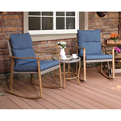 COSIEST 3Piece Outdoor Patio Furniture Faux Woodgrain Rocking Chairs