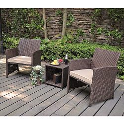 OC Orange-Casual Outdoor Garden 3 Pieces Brown PE Rattan Wicker Patio Furniture Sets, Side Table ...